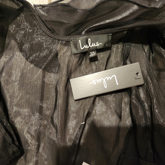 Lulu's Master of Style Black Puff Sleeve Cropped Wrap Top XS Bow Sheer Goth - Picture 9 of 14